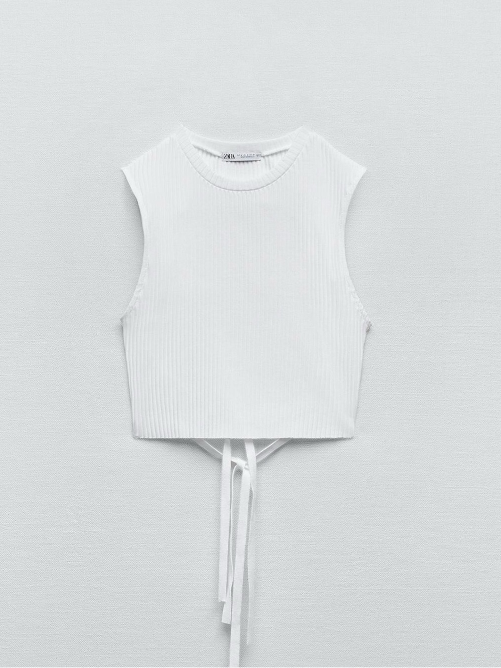 Zara White Ribbed open Back Crop Top